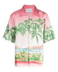 Casablanca Tropical Print Short Sleeve Silk Shirt