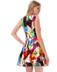 Sleeveless Graffiti Print Flare Dress