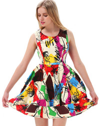 Sleeveless Graffiti Print Flare Dress