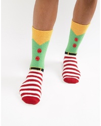 ASOS DESIGN Christmas Socks In Elf Costume Design With Fluffy Lining