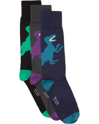 Ps By Paul Smith Three Pack Multicolor Dino Socks