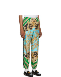 Versace Green And Blue Barocco Homme Track Pants