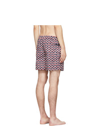 Valentino Navy And Red Scale Swim Shorts