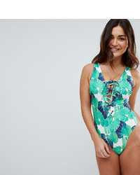 Wolf & Whistle Fuller Bust Lattice Leaf Printed Swimsuit Dd G Cup