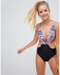 Missguided Printed Cut Out Swimsuit