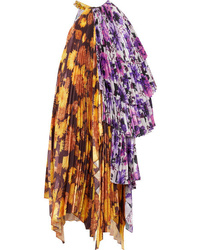 Richard Quinn Asymmetric Embellished Floral Print Satin Midi Dress