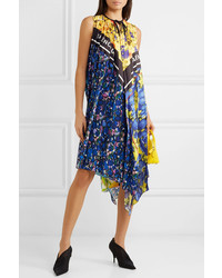 Balenciaga Pleated Printed Satin Twill Dress