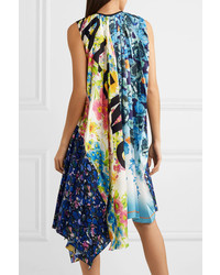 Balenciaga Pleated Printed Satin Twill Dress
