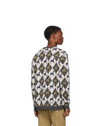 Gucci Beige And Grey Horse Jacquard Knit Sweater
