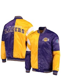 STARTE R Goldpurple Los Angeles Lakers 75th Anniversary Leader Color Block Satin Full Snap Jacket At Nordstrom