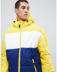 Schott Alaska Hooded Puffer Jacket Colourblock Regular Fit In Yellowblue