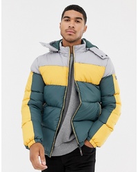 Soul Star Padded Jacket With Yellow Colour Block Taping