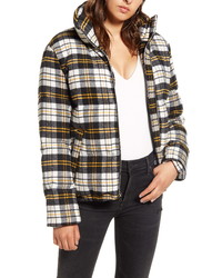 Kendall & Kylie Plaid Bomber Puffer Jacket
