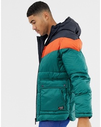Pull&Bear Puffer Jacket With Colour Blocking In Green