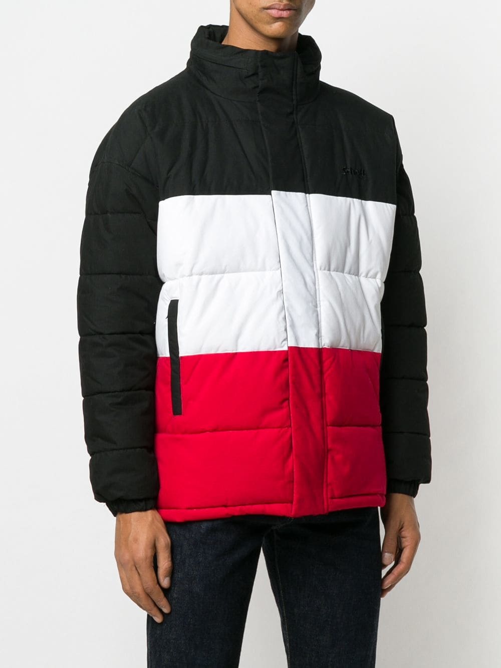 tri color puffer jacket