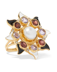 Percossi Papi Gold Plated And Enamel Multi Stone Ring