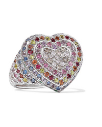 Carolina Bucci Heart 18 Karat White Gold Multi Stone Ring