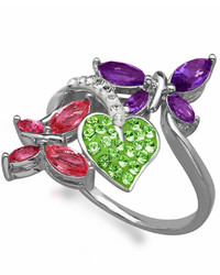 Kaleidoscope Multi Colored Swarovski Crystal Elets Double Butterfly Ring In Sterling Silver