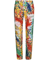 Dolce & Gabbana Ripped Detail Painterly Print Jeans