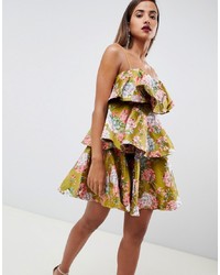 ASOS DESIGN Tiered Mini Dress In Structured Jacquard