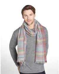 Etro Grey And Red Multi Check Cashmere Blend Scarf