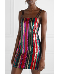 Haney Elektra Striped Sequined Tulle Mini Dress