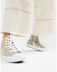 Converse Chuck Taylor Hi Silver And Gold Sequined Trainers