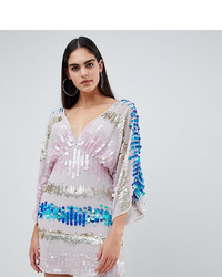 Asos Tall Asos Design Tall Kimono Mini Dress In The Scattered Coloured Sequins