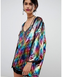 Multi colored Sequin Short Sleeve Blouse