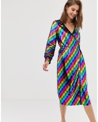 Warehouse Wrap Dress In Sequin