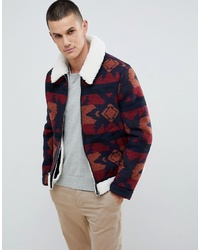 ASOS DESIGN Faux Shearling Biker Jacket With Borg Collar In Red