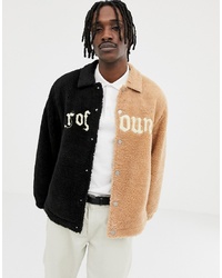 Profound Aesthetic Split Faux Shearling Jacket With In Black