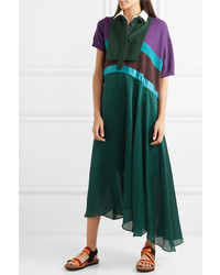 Sacai Oversized Asymmetric Color Block Cotton Midi Dress