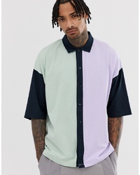 ASOS DESIGN Oversized Button Through Shirt In Pastel Colour Block