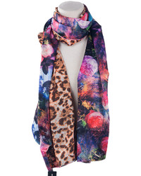 Choies Celebona Multi Silk Scarf With Floral And Leopard Print