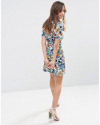 Asos Bold Floral Structured Skater Dress