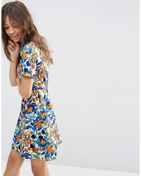 Asos Bold Floral Structured Skater Dress