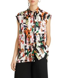 Multi colored Sleeveless Button Down Shirt