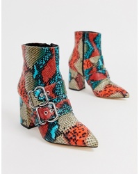 Miss Selfridge Pointed Boots With Double In Snake Print