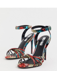 Multi colored Snake Leather Heeled Sandals