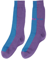 Marni Blue Purple Jacquard Logo Socks