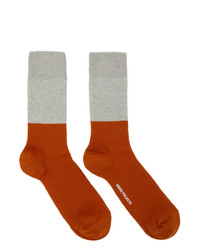 Norse Projects Grey And Orange Colorblock Bjarki Socks