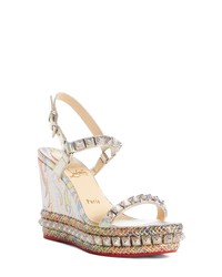 Multi colored Studded Leather Wedge Sandals