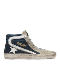 Golden Goose Blue And Grey Denim Slide Sneakers