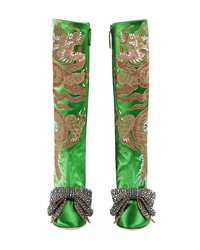 Gucci Green Dragon 75 Satin Knee Boots