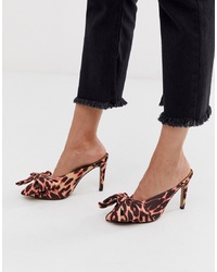 ASOS DESIGN Poppy Pointed High Heel Mules With Bow In Pink Leopard