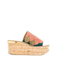 Multi colored Suede Wedge Sandals