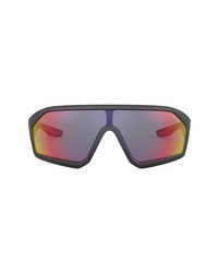 Prada Sport 36mm Mirrored Rectangular Sunglasses In Black Demishinygrey Bluered At Nordstrom