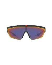 Prada Sport 44mm Mirrored Shield Sunglasses In Black Rubbergrey Bluered At Nordstrom
