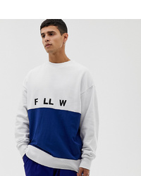 Collusion Mixed Fabric Printed Sweatshirt In Blue And White